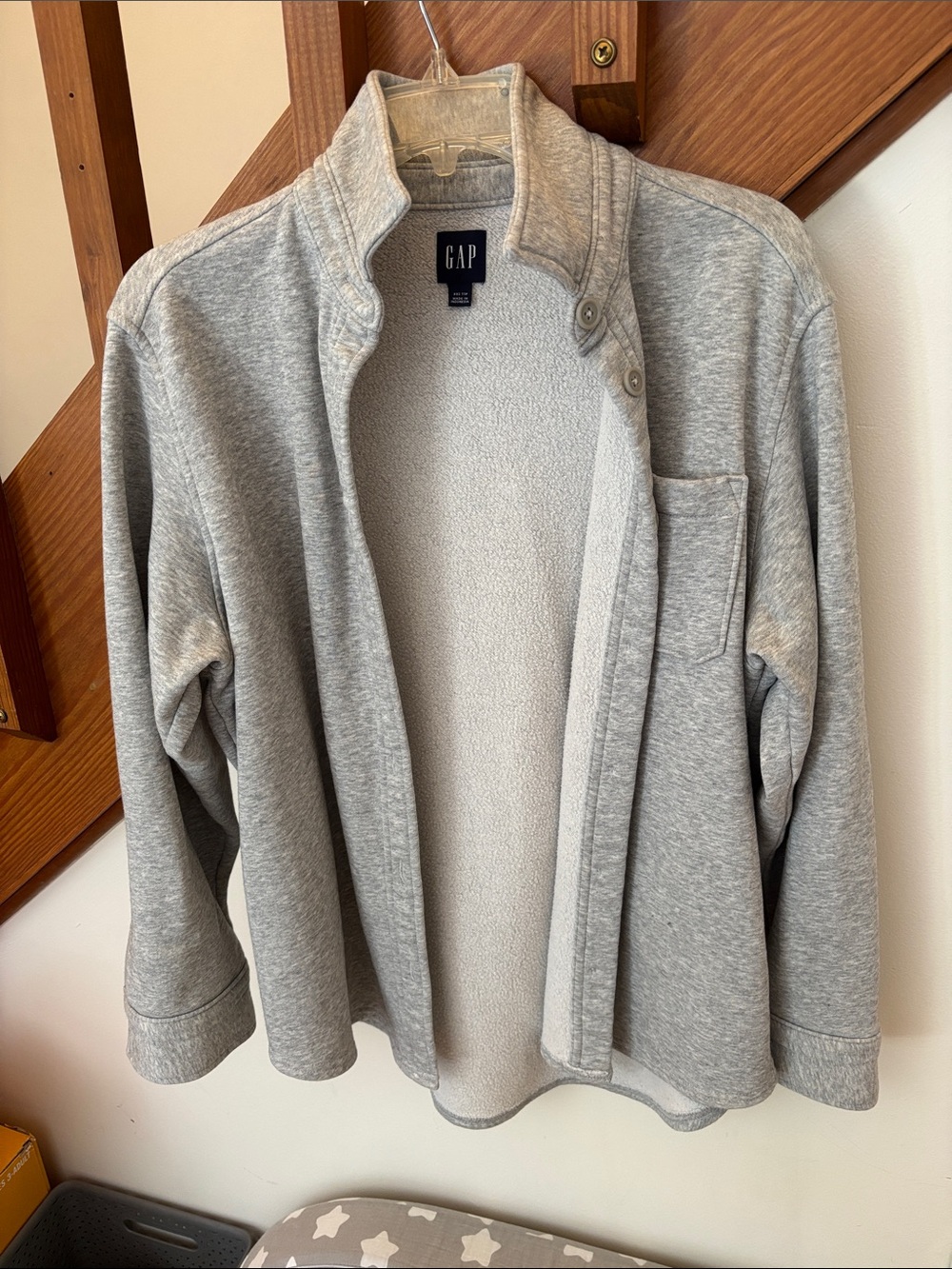 GAP Light Gray Button-Up Fleece Jacket